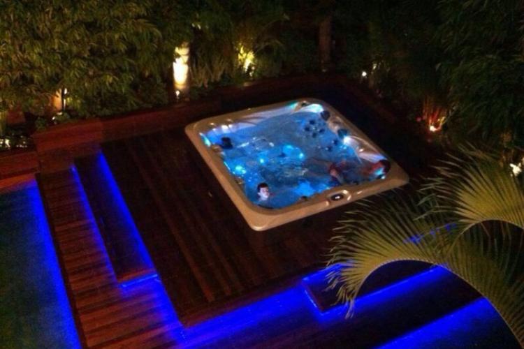 Looking down at Hot Tub at night